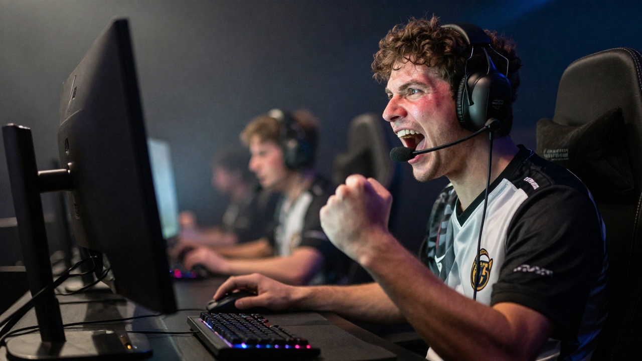 Эмоциональный момент на турнире CS2, реакция игрока